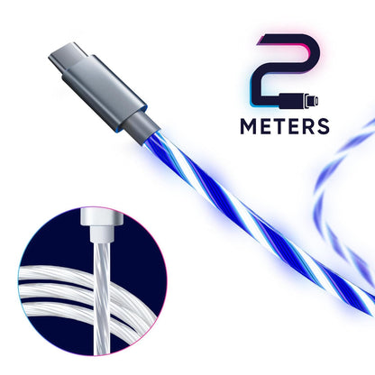 Oniverse USB LED-kabel, USB-C naar USB-C, compatibel met PS5 Pro Slim Xbox Series X|S Switch PC MAC Android Iphone 15, 2 meter, snel opladen, 5 verlichtingsmodi, USB type C