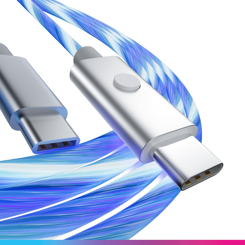 Oniverse USB LED-kabel, USB-C naar USB-C, compatibel met PS5 Pro Slim Xbox Series X|S Switch PC MAC Android Iphone 15, 2 meter, snel opladen, 5 verlichtingsmodi, USB type C