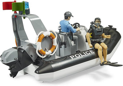 bruder 62733 - bworld politie opblaasboot met politieagenten, duikers en toebehoren, reddingsdienst, politieboot waterspeelgoed