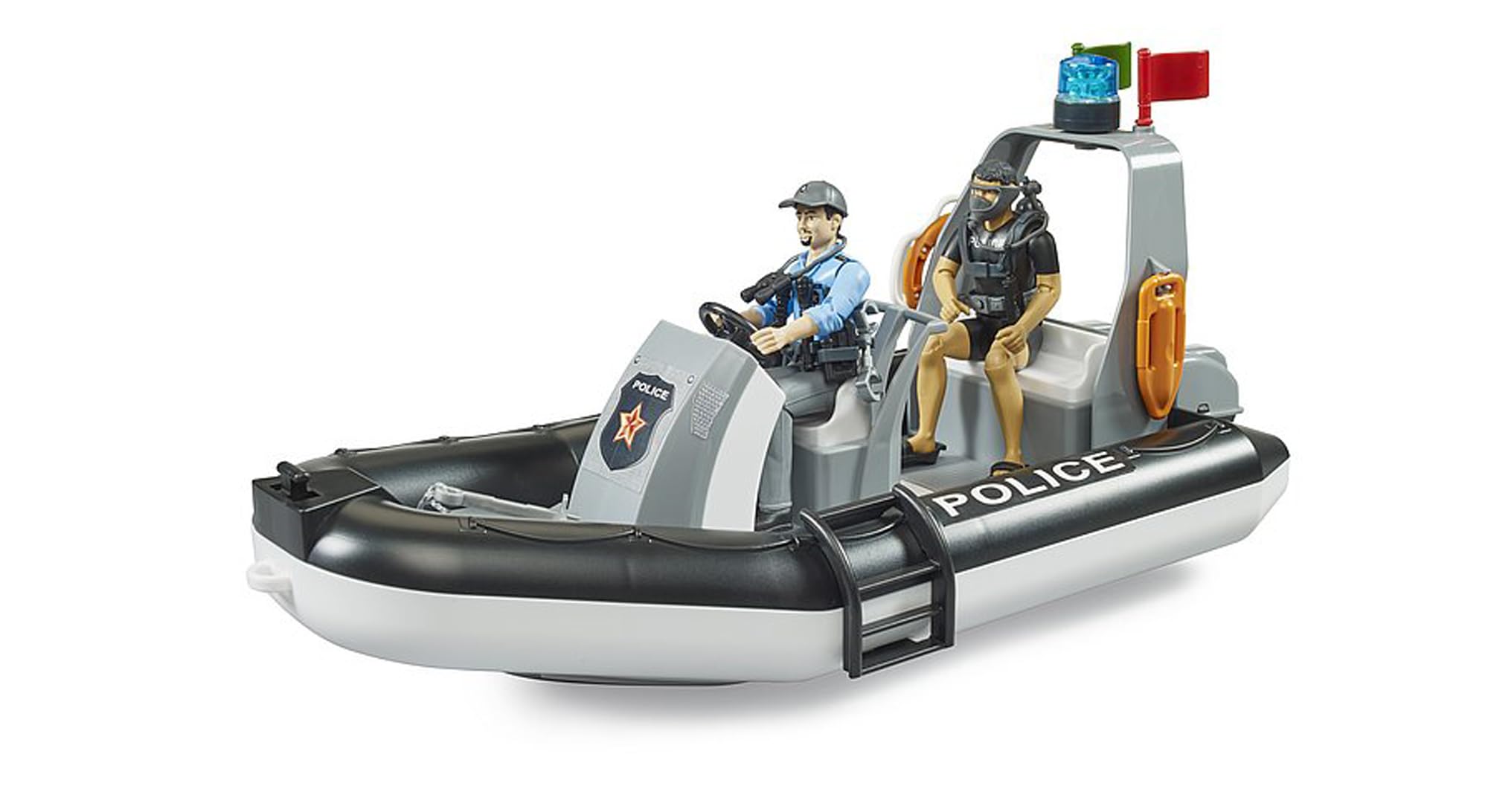 bruder 62733 - bworld politie opblaasboot met politieagenten, duikers en toebehoren, reddingsdienst, politieboot waterspeelgoed