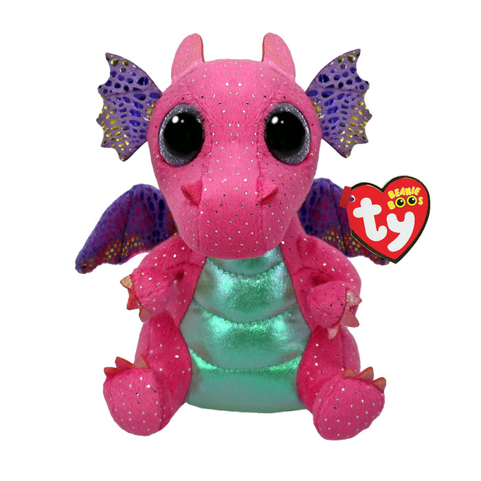 Ty Beanie Boos T37361 Spitfire the Pink Draak met grote en glinsterende ogen, het pluche dier met grote glinsterende ogen, 15 cm