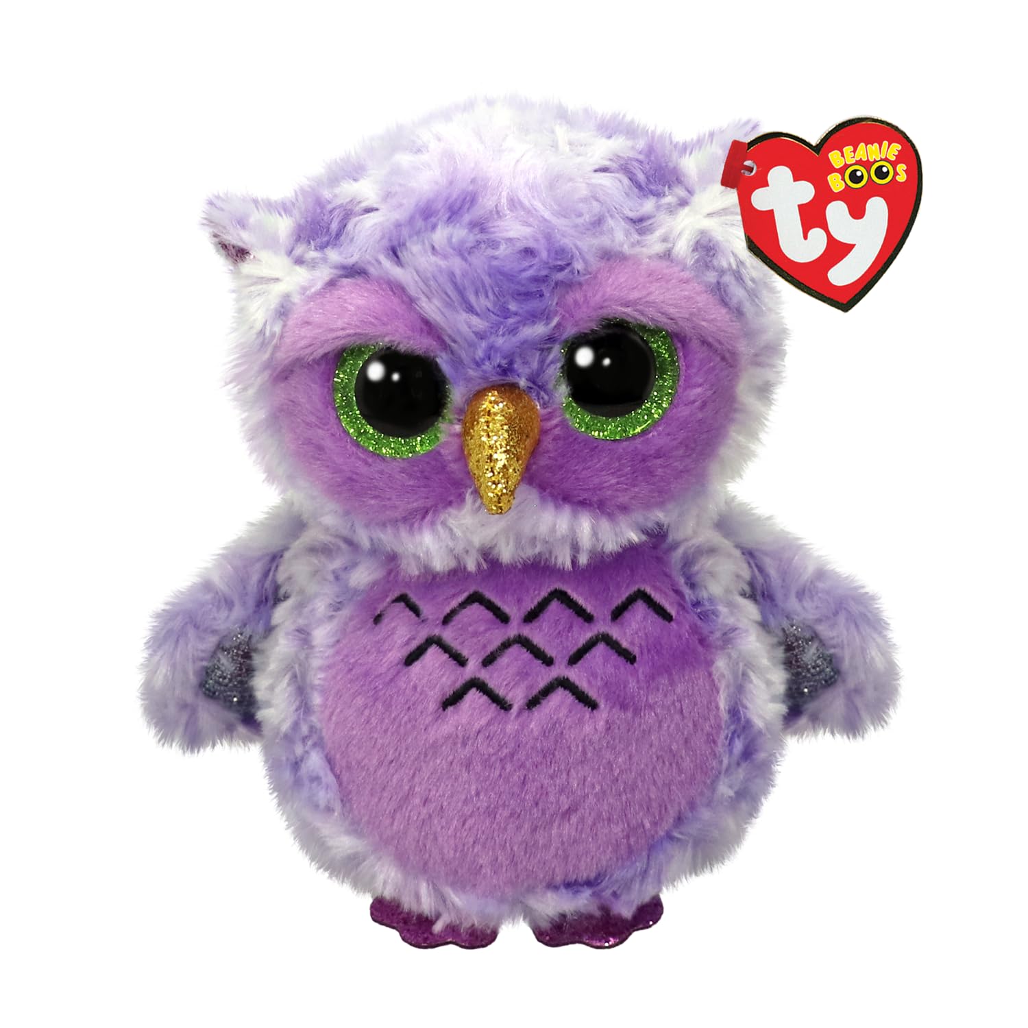 Ty Beanie Boos - Owlivia de paarse uil met grote en glinsterende groene ogen, het pluche dier met grote glinsterende ogen - 15 cm - T37364