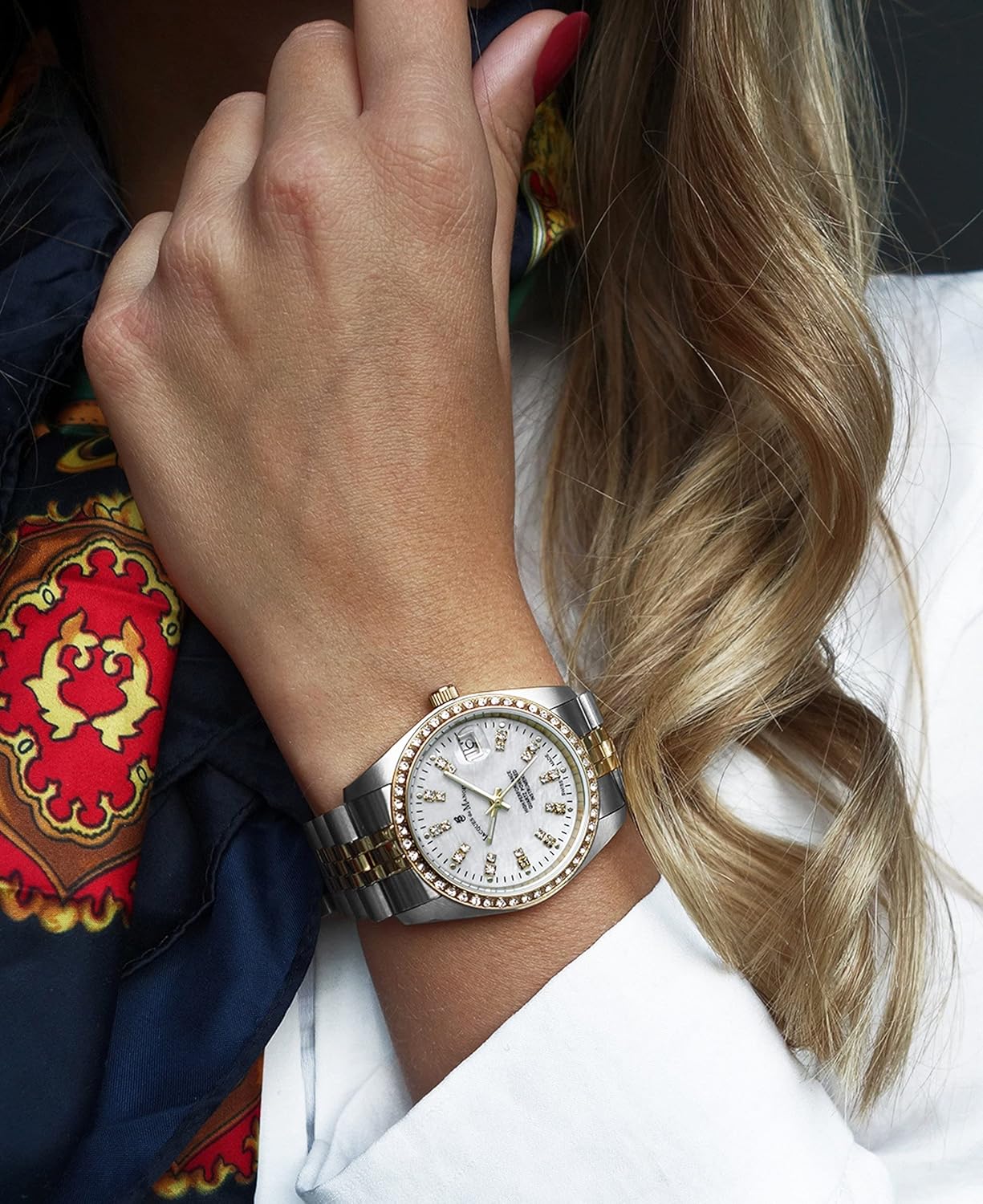 Jacques du Manoir Swiss-made Ladies Inspiration White Silver and Gold Plated Bracelet Watch