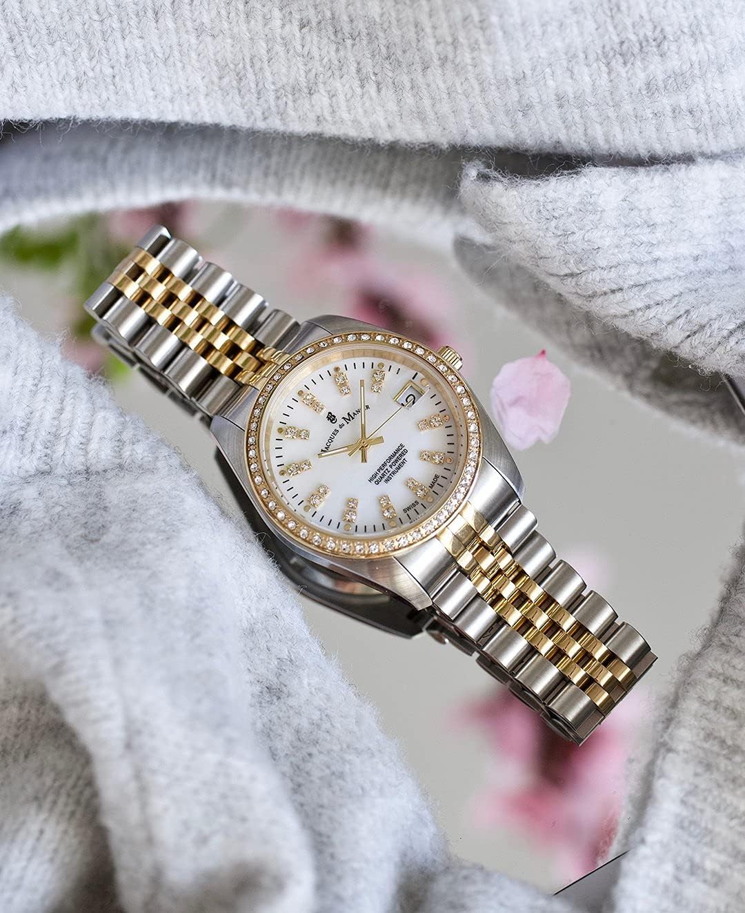 Jacques du Manoir Swiss-made Ladies Inspiration White Silver and Gold Plated Bracelet Watch