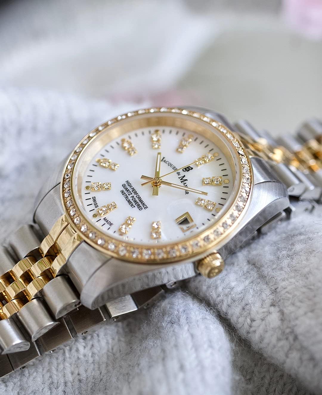 Jacques du Manoir Swiss-made Ladies Inspiration White Silver and Gold Plated Bracelet Watch