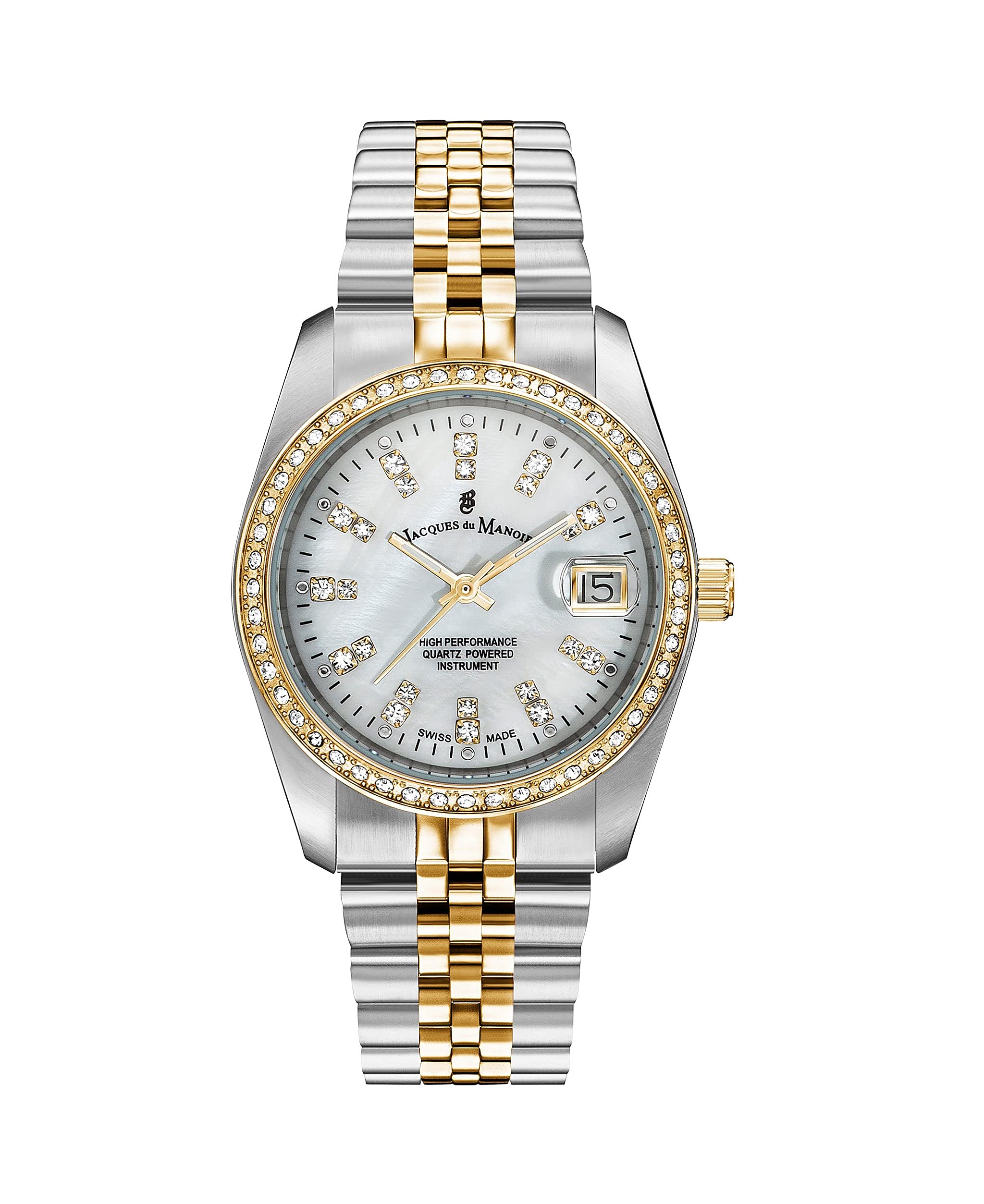 Jacques du Manoir Swiss-made Ladies Inspiration White Silver and Gold Plated Bracelet Watch