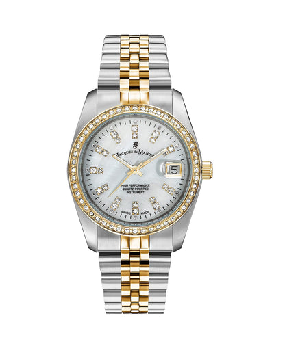 Jacques du Manoir Swiss-made Ladies Inspiration White Silver and Gold Plated Bracelet Watch