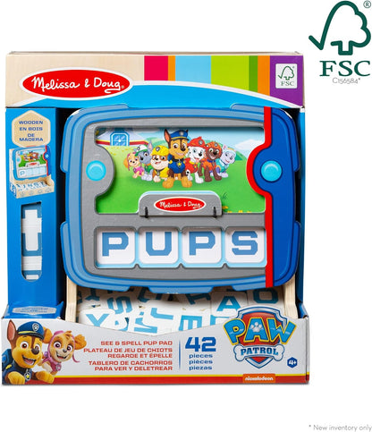 Melissa & Doug Paw Patrol Tablero de madera para deletrear y aprender ingles, Patrulla Canina, Juguetes de madera, Juguete educativo y de desarrollo, Regalo para niños y niñas de 3 4 5 6 7 años