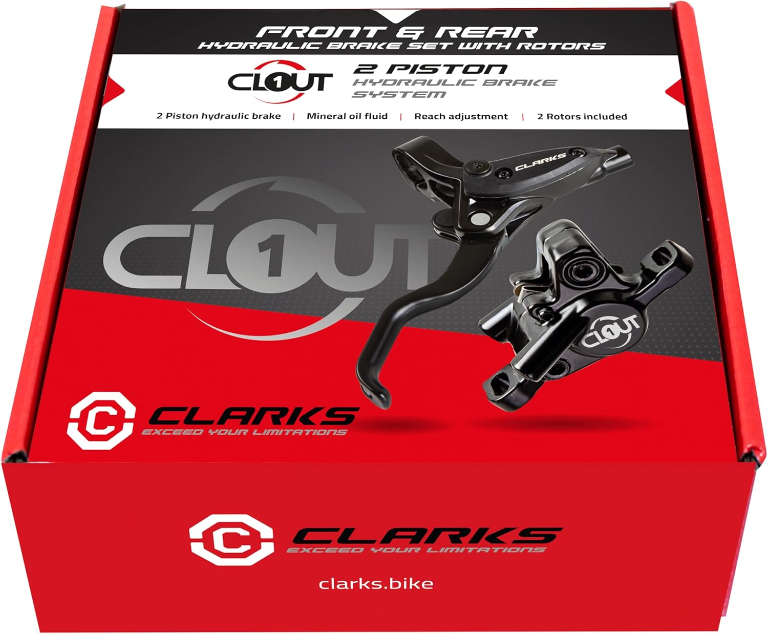 Clarks Cycle Systems Clout-1 Front & Rear Hydraulic Disc Brake Set, Including Rotors, Olives, IS Mounts