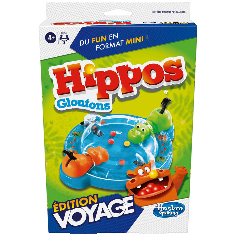 Hasbro Gaming Hippos Gloutons Travel Edition Game, Portable Game for 2 Players, Travel Games for Kids, Includes 2 Hippos, Perfect for Summer