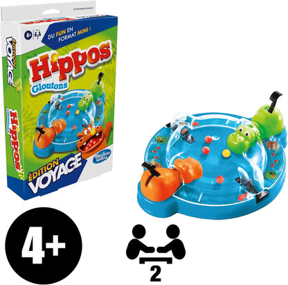Hasbro Gaming Hippos Gloutons Travel Edition Game, Portable Game for 2 Players, Travel Games for Kids, Includes 2 Hippos, Perfect for Summer