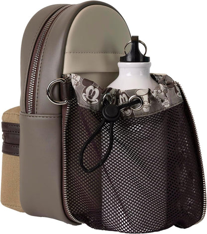 Loungefly Disney Mickey and Friends Faux Leather and Canvas Water Bottle Crossbody Bag