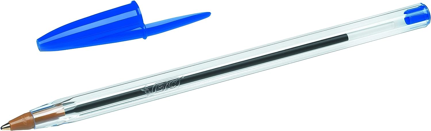 BIC Cristal Original Ballpoint Pens, Medium Point (1.0 mm) Every-Day Writing Pens with Clear Barrel, Blue, Box of 50