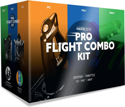MAXX TECH HOTAS Pro Flight Combo Kit für PC, Xbox & PS4, Joystick - 8-Wege-HAT-Schalter, Schnellfeuer-Auslöser, Dreh-Ruder-Steuerung & Schiebeachse