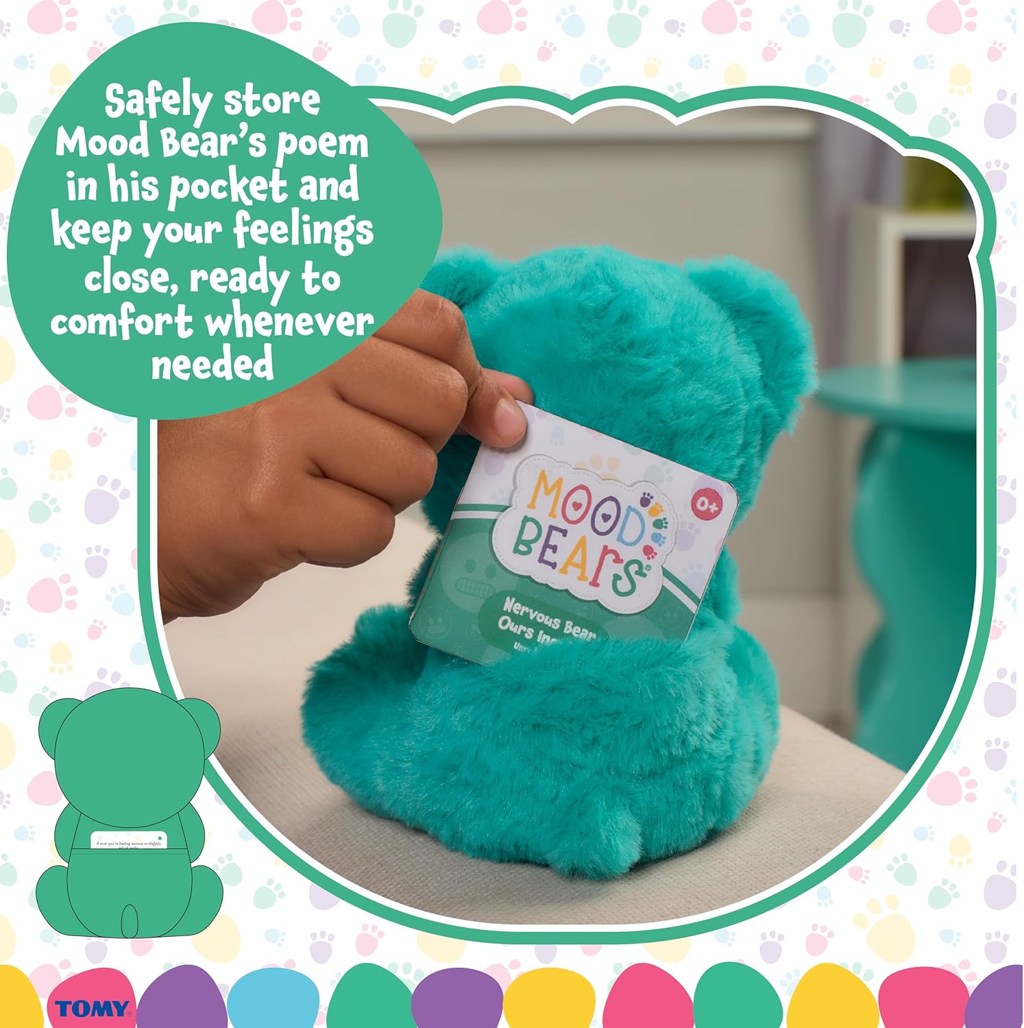 Mood Bears® Nervous Bear (Mini) – Teal Teddy Bear for Kids & Adults, Emotional Support Plush for Overcoming Worries & Building Confidence
