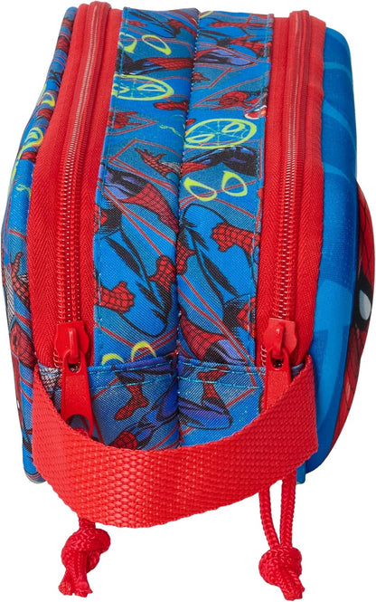 Safta SPIDERMAN 3D - Double 3D Pencil Case, Children's Pencil Case, Ideal for School Age Children, Comfortable and Versatile, Quality and Resistance, 21 x 6 x 8 cm, Navy Blue/Red, M, Casual