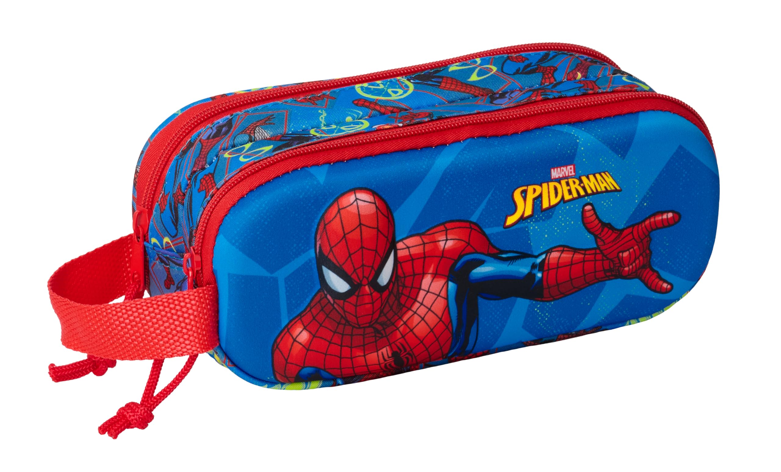 Safta SPIDERMAN 3D - Double 3D Pencil Case, Children's Pencil Case, Ideal for School Age Children, Comfortable and Versatile, Quality and Resistance, 21 x 6 x 8 cm, Navy Blue/Red, M, Casual