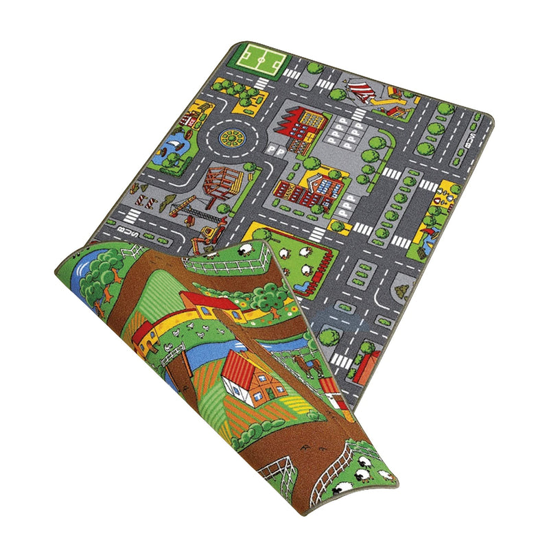 Moni Paradiso 02918 Tappeto Giocattolo, Reversibile, Mondo agricolo e Urbano, 67 x 100 cm