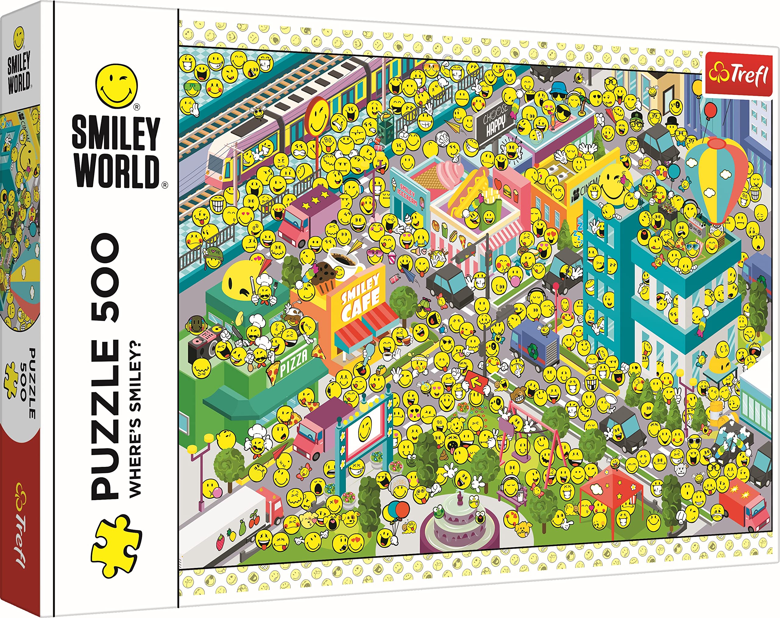 Trefl - Smiley World, Waar is Smiley? - Puzzel 500 stukjes - Glimlach, Blije Gezichten, Emotes, Moderne DIY-puzzel, Plezier, Klassieke puzzels voor volwassenen en kinderen vanaf 10 jaar
