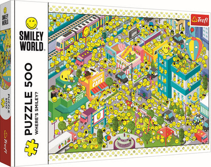 Trefl - Smiley World, Waar is Smiley? - Puzzel 500 stukjes - Glimlach, Blije Gezichten, Emotes, Moderne DIY-puzzel, Plezier, Klassieke puzzels voor volwassenen en kinderen vanaf 10 jaar