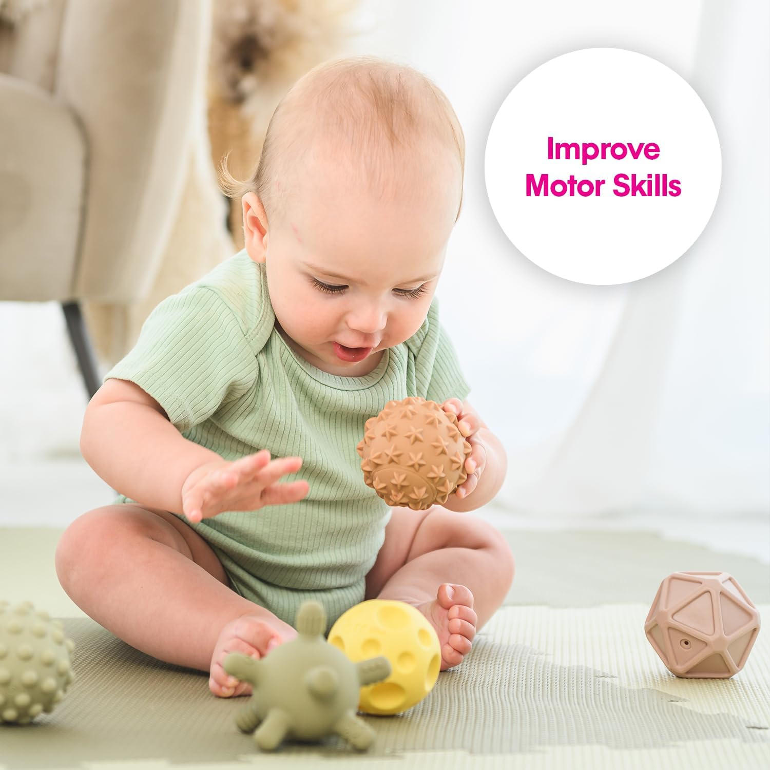 Edushape Sensorische ballen voor baby's, levendige en kleurrijke babyballen en unieke babybal, verbeteren de grove motorische vaardigheden voor kinderen vanaf 6 maanden