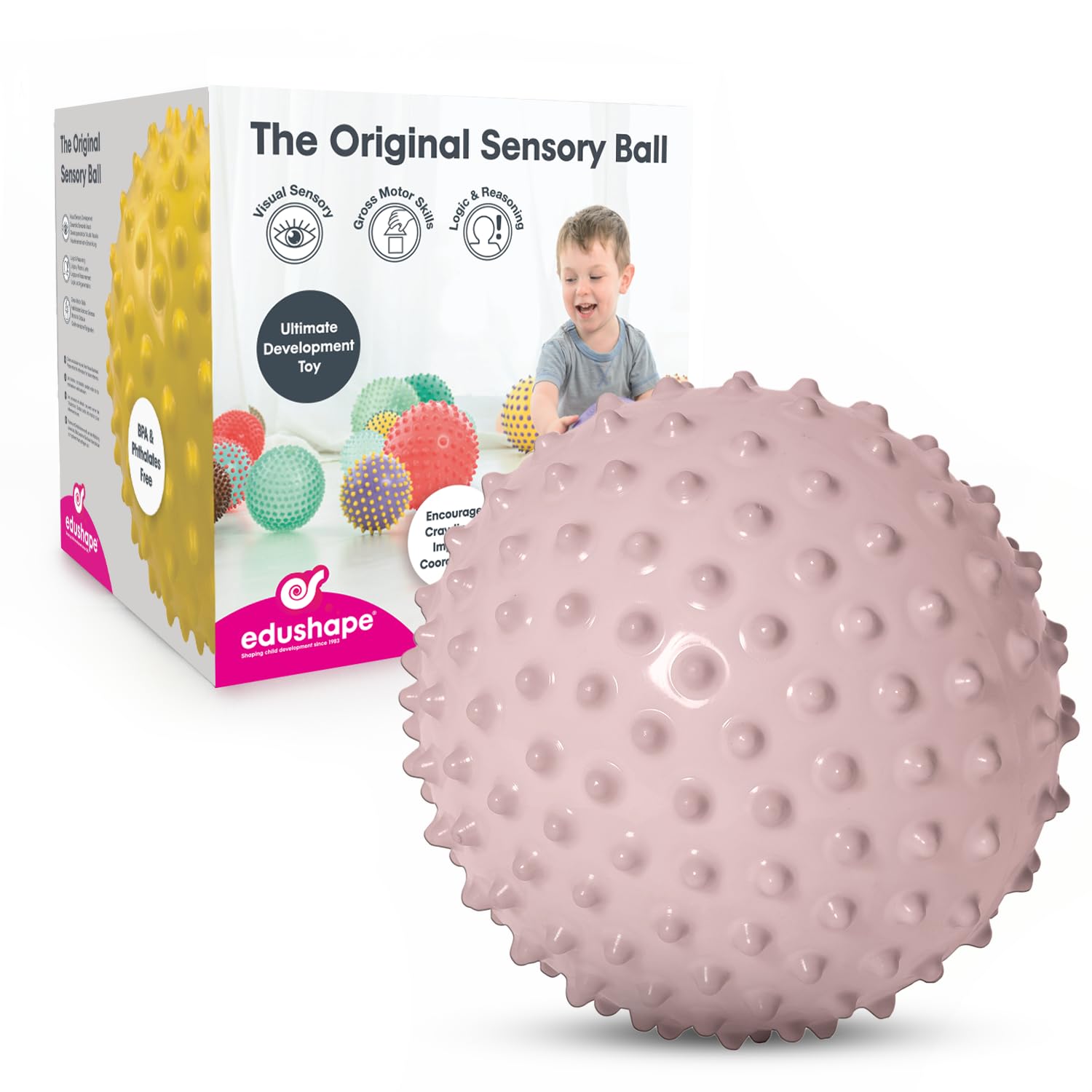 Edushape Originele sensorische bal - 17,8 cm babybal voor de ontwikkeling van grove motorische vaardigheden bij kinderen vanaf 6 maanden - levendig, kleurrijk en uniek