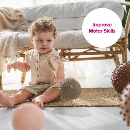 Edushape De originele sensorische bal voor baby's - 10 cm babybal die helpt bij het verbeteren van de bruto motorische vaardigheden voor kinderen vanaf 6 maanden - pak van 4 levendige en kleurrijke en