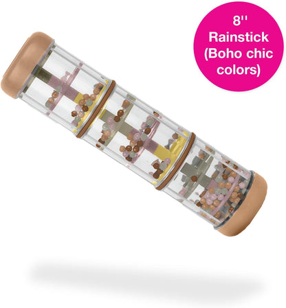 Edushape Regenstang, 20,3 cm, boho-stijl, elegant, voor baby's, sensorische buizen, muziekinstrumenten, regenspeelgoed voor baby's om regengeluiden te kalmeren, speelgoed