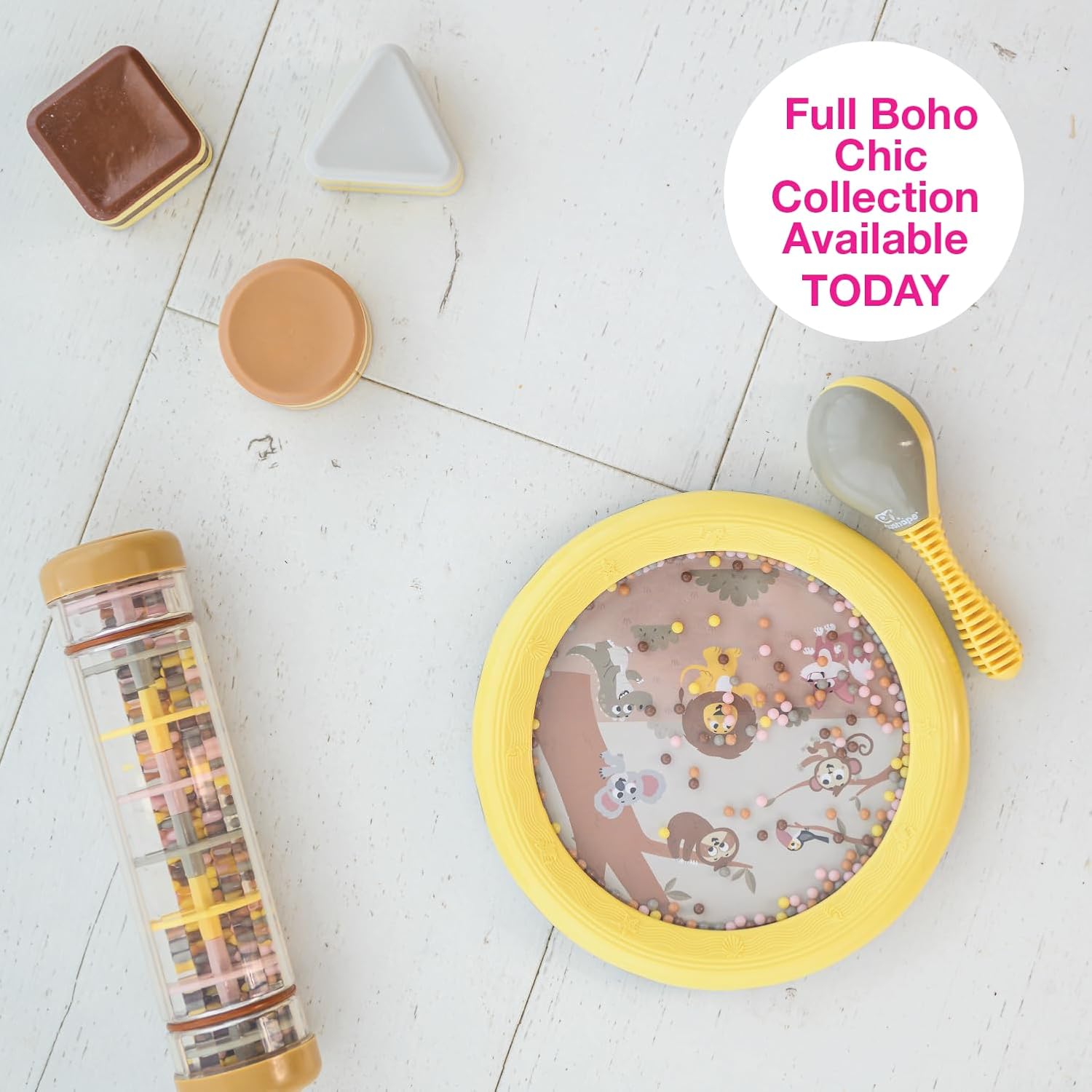 Edushape Regenstang, 20,3 cm, boho-stijl, elegant, voor baby's, sensorische buizen, muziekinstrumenten, regenspeelgoed voor baby's om regengeluiden te kalmeren, speelgoed