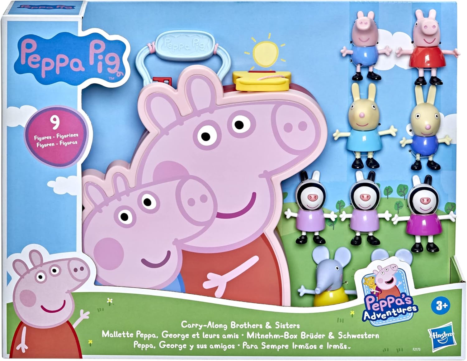 Peppa Pig Peppa's Adventures Mallette Peppa, George et leurs amis, jouet préscolaire, 9 figurines avec les soeurs Zebra