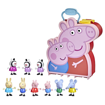Peppa Pig Peppa's Adventures Mallette Peppa, George et leurs amis, jouet préscolaire, 9 figurines avec les soeurs Zebra