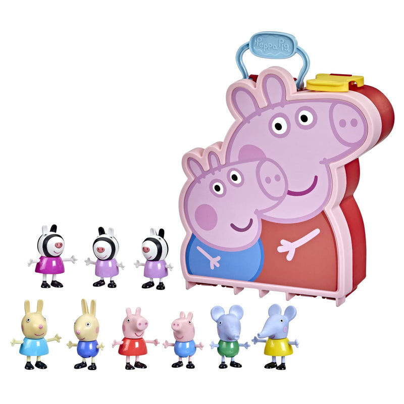 Peppa Pig Peppa's Adventures Mallette Peppa, George et leurs amis, jouet préscolaire, 9 figurines avec les soeurs Zebra