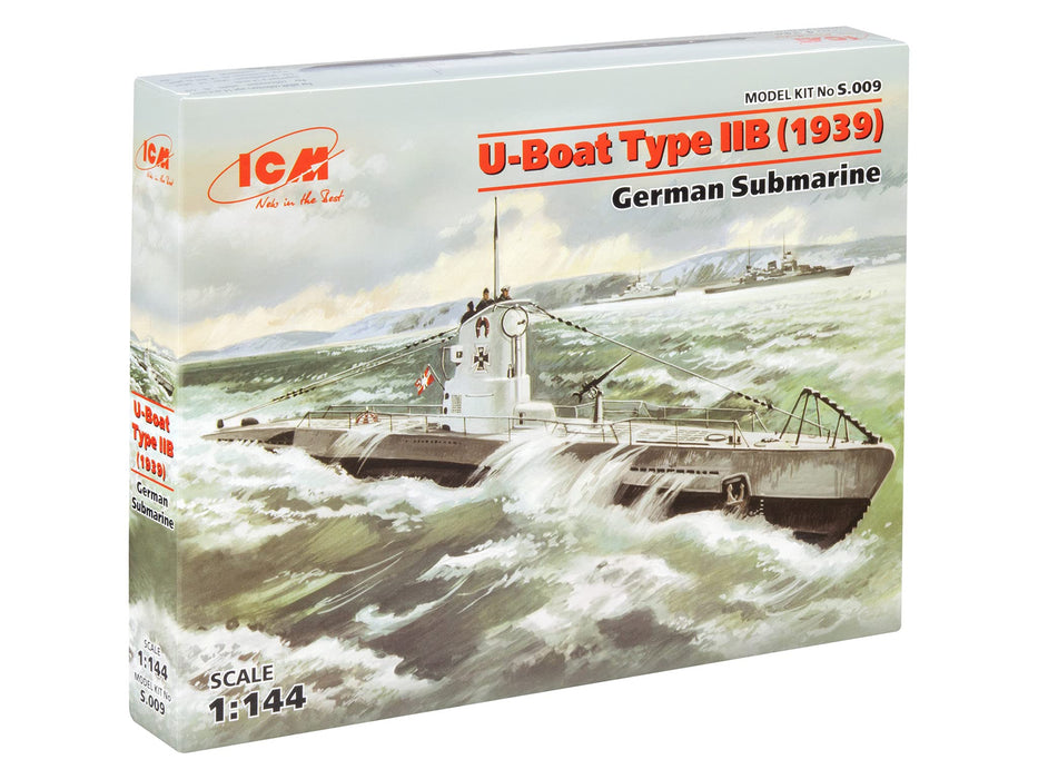 ICM S.009 U-Boat Type IIB, 1939 U-Barco 1:144-U-Boat Tipo, Submarino alemán, Color Negro (ICMS009