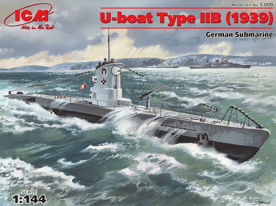 ICM S.009 U-Boat Type IIB, 1939 U-Barco 1:144-U-Boat Tipo, Submarino alemán, Color Negro (ICMS009