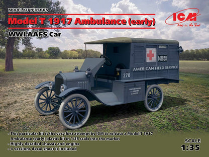 ICM 35665 Modellbausatz Coche 1:35-Modelo T 1917 Ambulance, WWI AAFS Car, Color temprano (ICM35665