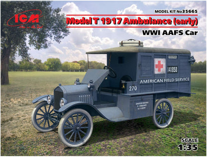 ICM 35665 Modellbausatz Coche 1:35-Modelo T 1917 Ambulance, WWI AAFS Car, Color temprano (ICM35665