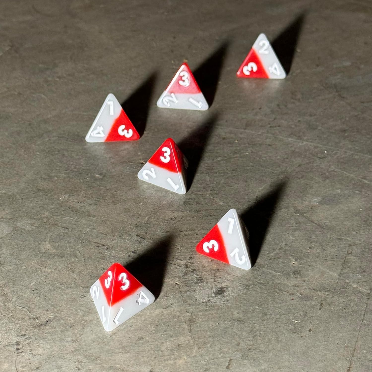 Modiphius Entertainment: Triangle Agency Dice Set (6d4) - 6 Piece, Red & Grey Resin Pyramid Die, Expansion RPG Accessory Pack, Roleplaying Game