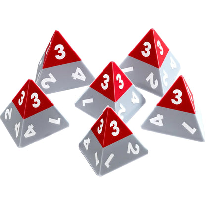 Modiphius Entertainment: Triangle Agency Dice Set (6d4) - 6 Piece, Red & Grey Resin Pyramid Die, Expansion RPG Accessory Pack, Roleplaying Game