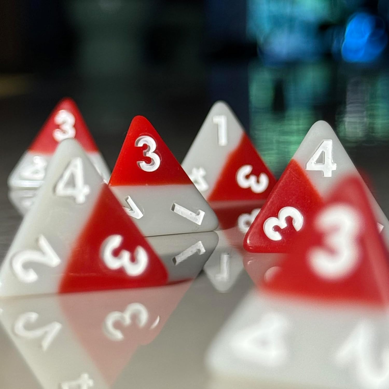 Modiphius Entertainment: Triangle Agency Dice Set (6d4) - 6 Piece, Red & Grey Resin Pyramid Die, Expansion RPG Accessory Pack, Roleplaying Game
