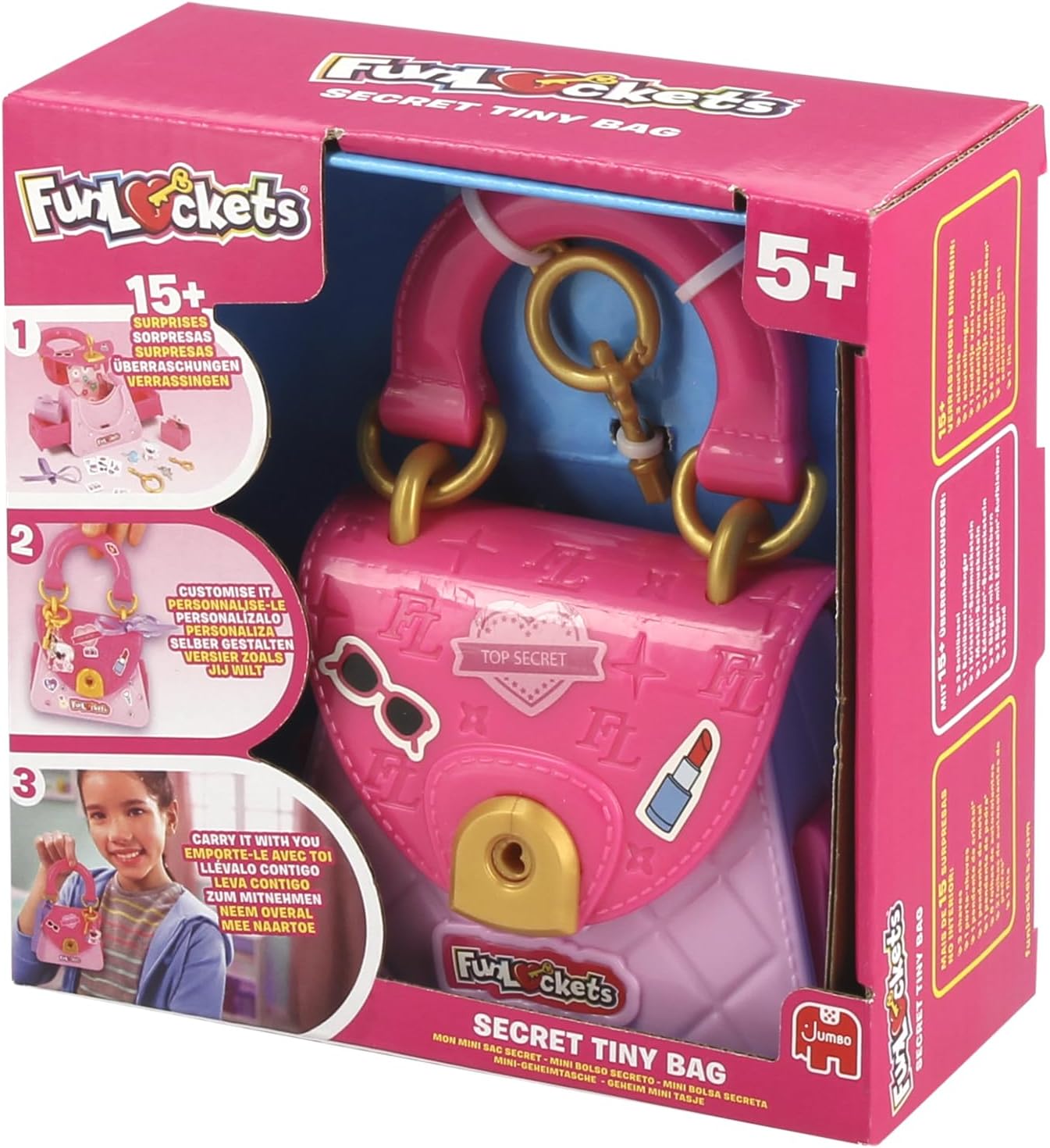 FUNLOCKETS - My Mini Secret Bag - Mini Bag - Personalised & Creative Takeaway - Find the Keys & Discover the Secrets - More Than 15 Surprises Inside Toy for