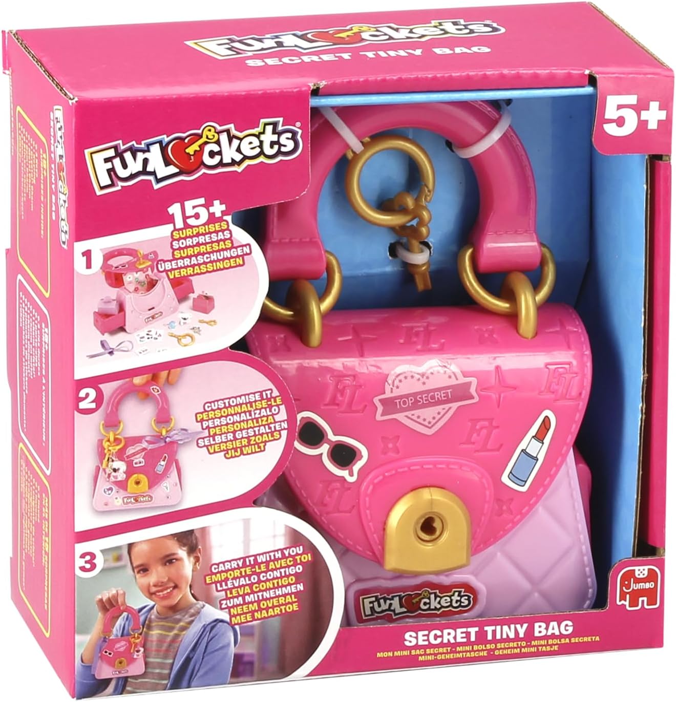 FUNLOCKETS - My Mini Secret Bag - Mini Bag - Personalised & Creative Takeaway - Find the Keys & Discover the Secrets - More Than 15 Surprises Inside Toy for