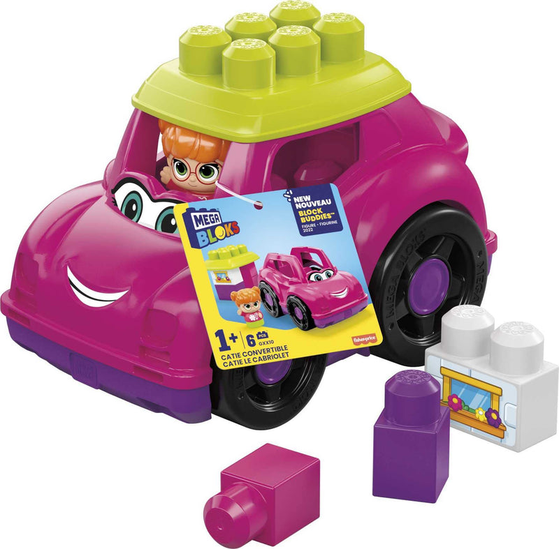 MEGA BLOKS First Builders Toddler Building Blocks Toy Set, Catie Convertible with 6 Pieces and Storage, 1 Figure, Pink, Ages 1+ Years