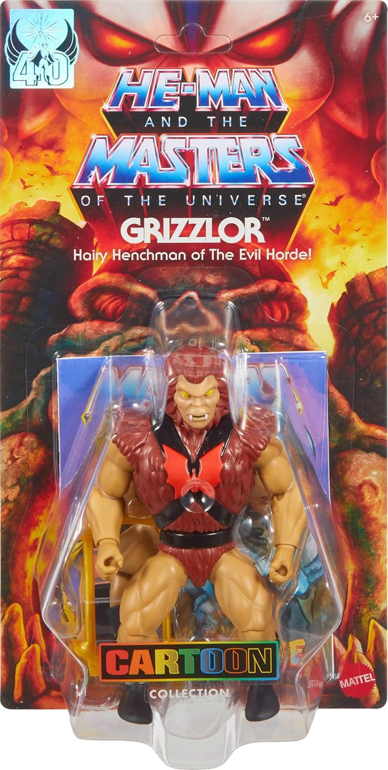 Masters of the Universe Origins Action Figure Cartoon Collection Grizzlor, 5.5-inch 1980s MOTU TV Hairy Villain, Detailed Design & Mirror Accessory, JBM90