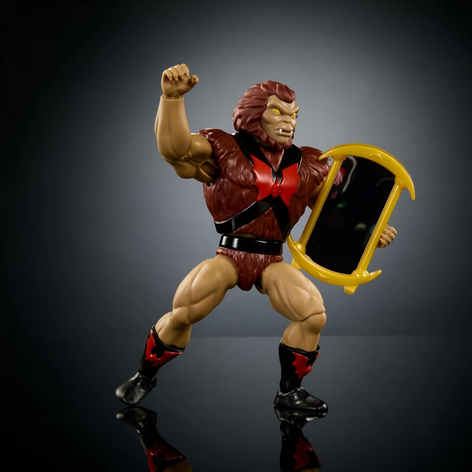 Masters of the Universe Origins Action Figure Cartoon Collection Grizzlor, 5.5-inch 1980s MOTU TV Hairy Villain, Detailed Design & Mirror Accessory, JBM90