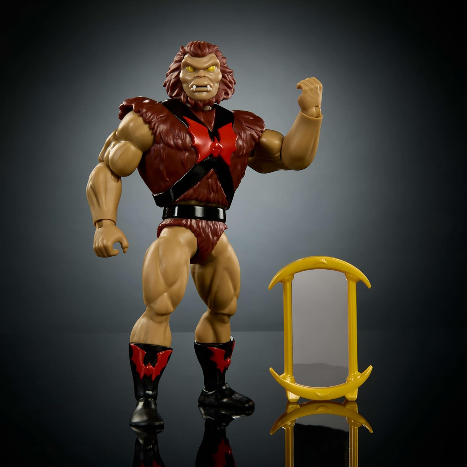 Masters of the Universe Origins Action Figure Cartoon Collection Grizzlor, 5.5-inch 1980s MOTU TV Hairy Villain, Detailed Design & Mirror Accessory, JBM90