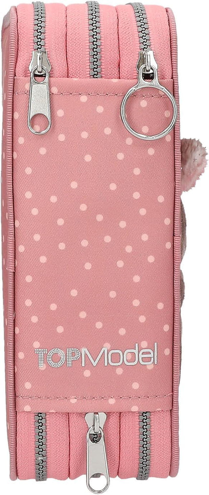 Topmodel - Topmodel Triple Pencil Case Juicy - Dusky Pink With Orange Dots (413323)