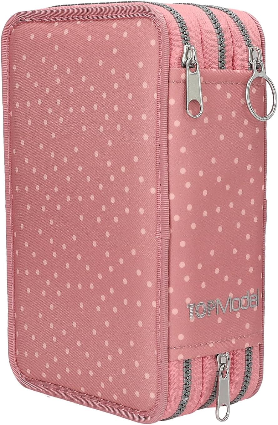 Topmodel - Topmodel Triple Pencil Case Juicy - Dusky Pink With Orange Dots (413323)
