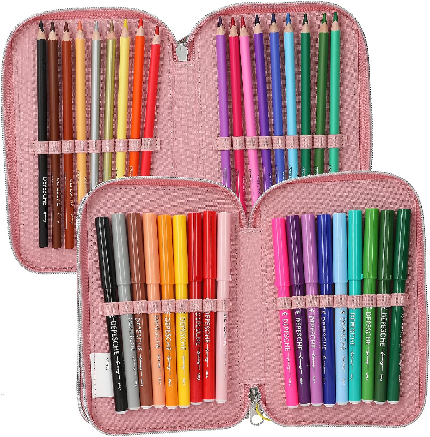 Topmodel - Topmodel Triple Pencil Case Juicy - Dusky Pink With Orange Dots (413323)