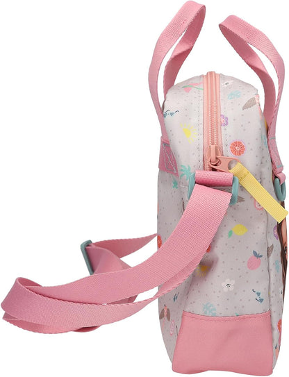 Depesche 13327 TOPModel Juicy - schoudertas in crème en roze, met modelmotief, aapje en kleurrijk patroon, handtas met verstelbare riem, roze, Mittelgroße, Casual