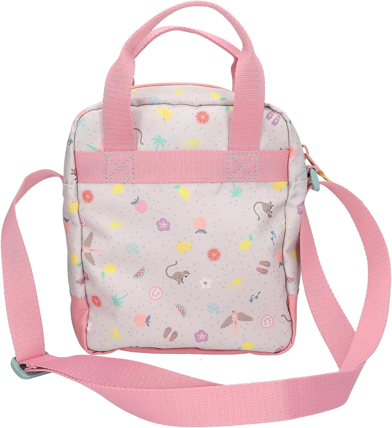 Depesche 13327 TOPModel Juicy - schoudertas in crème en roze, met modelmotief, aapje en kleurrijk patroon, handtas met verstelbare riem, roze, Mittelgroße, Casual
